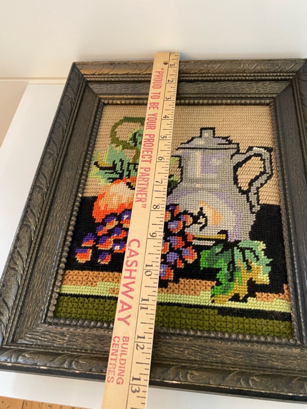 Vintage Handmade Pair of Framed Needlepoint Still Life Pictures Signed 1980 READ - Picture 12 of 16
